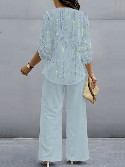 Printed V-Neck Lounge Set