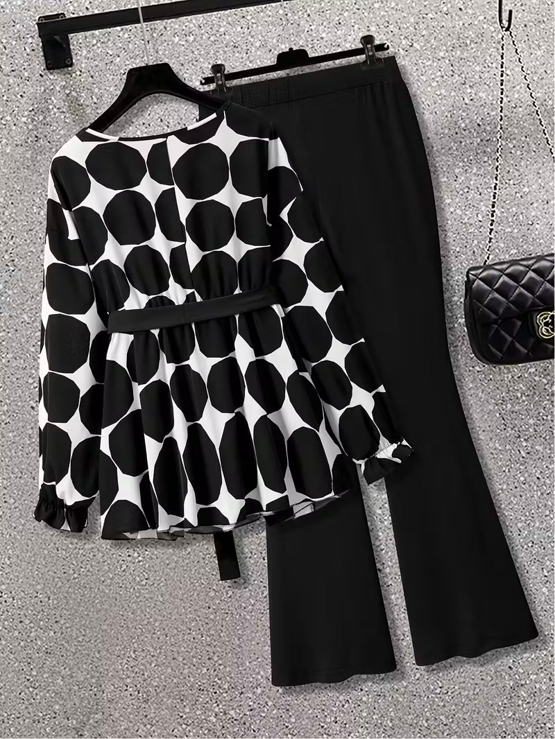 Plus Size Polka Dot Tie-Front 2-Piece Set