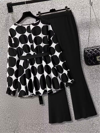 Plus Size Polka Dot Tie-Front 2-Piece Set