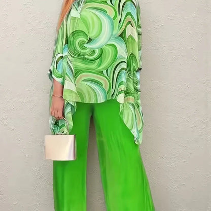 2-Piece Floral Chiffon Top and Pants Set Delivers All-Day Vacation Ease