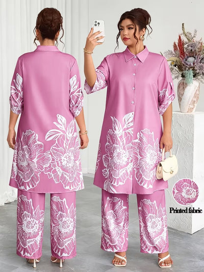 Plus Size Elegant Printed Co-Ord Set