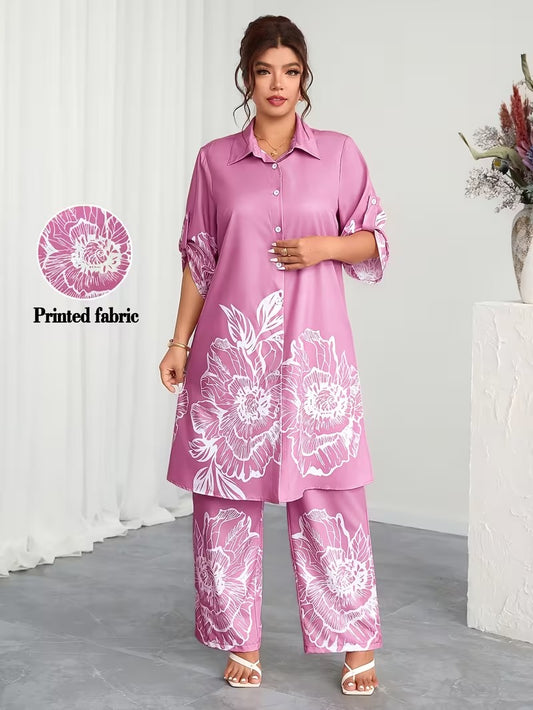 Plus Size Elegant Printed Co-Ord Set