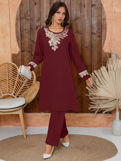Luxury Floral Embroidered Pants Set